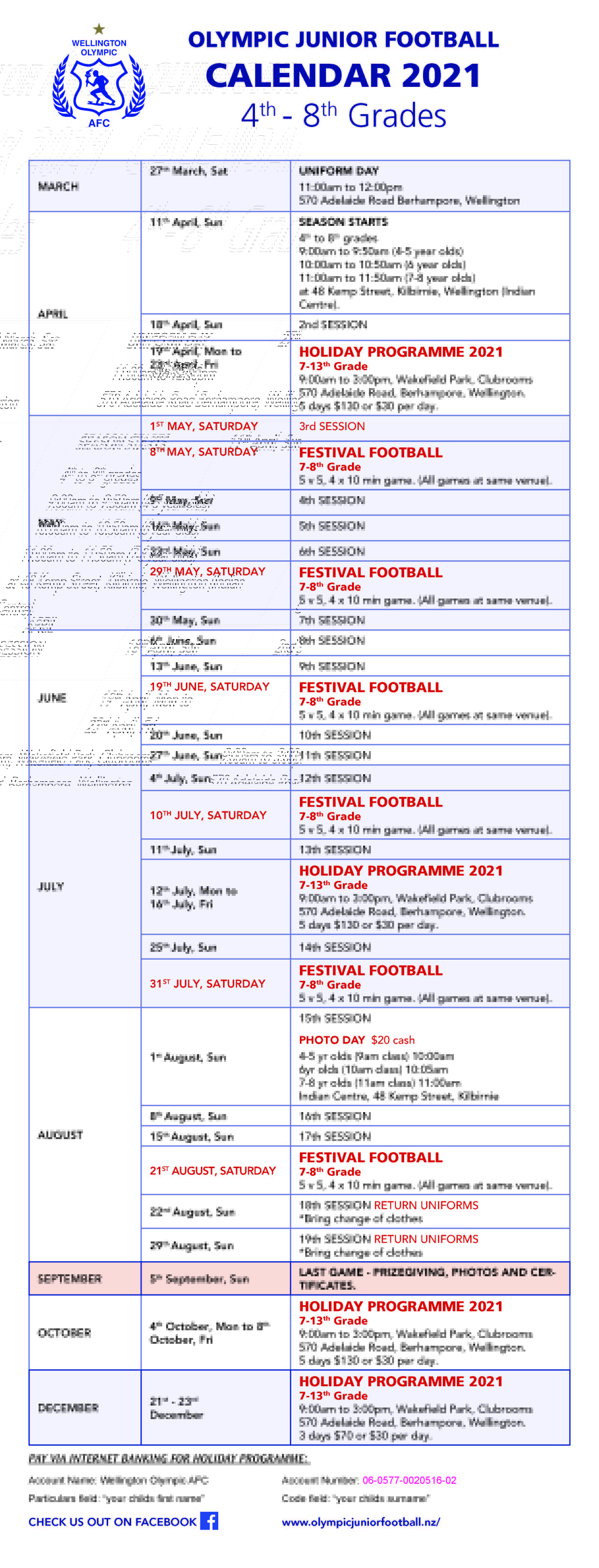 Olympic Juniors Calendar 2021 | 4th - 8th Grades 
